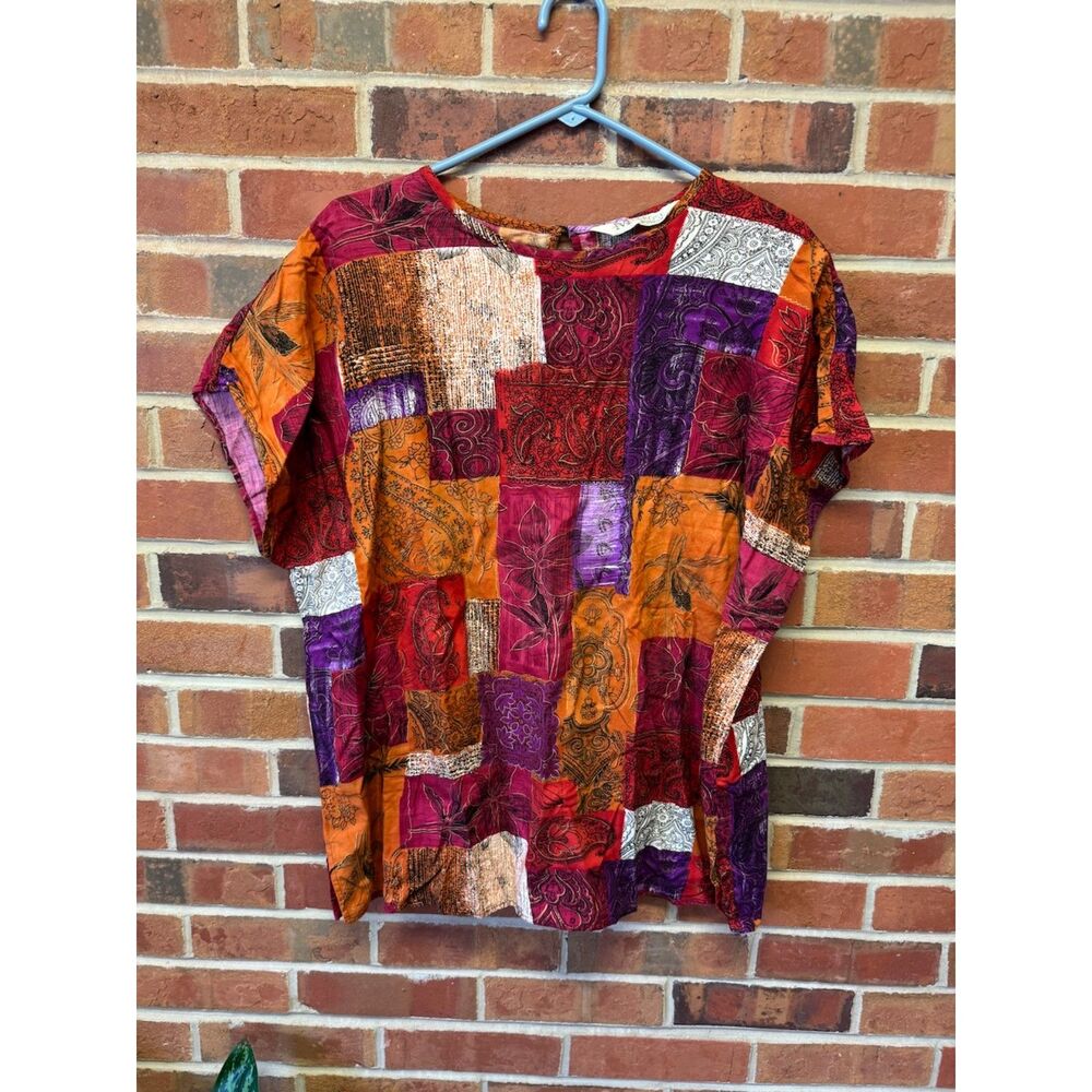 Vintage Patchwork Blouse Boho Colorful Oversized Top